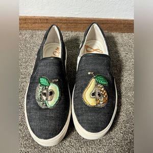 Sam Edelman slip-on sneakers embroidered with apple and pear embellishments